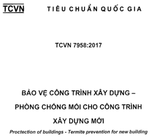 TCVN 7958:2017, Bảo vệ công trình xây dựng – Phòng chống mối cho công trình xây dựng mới